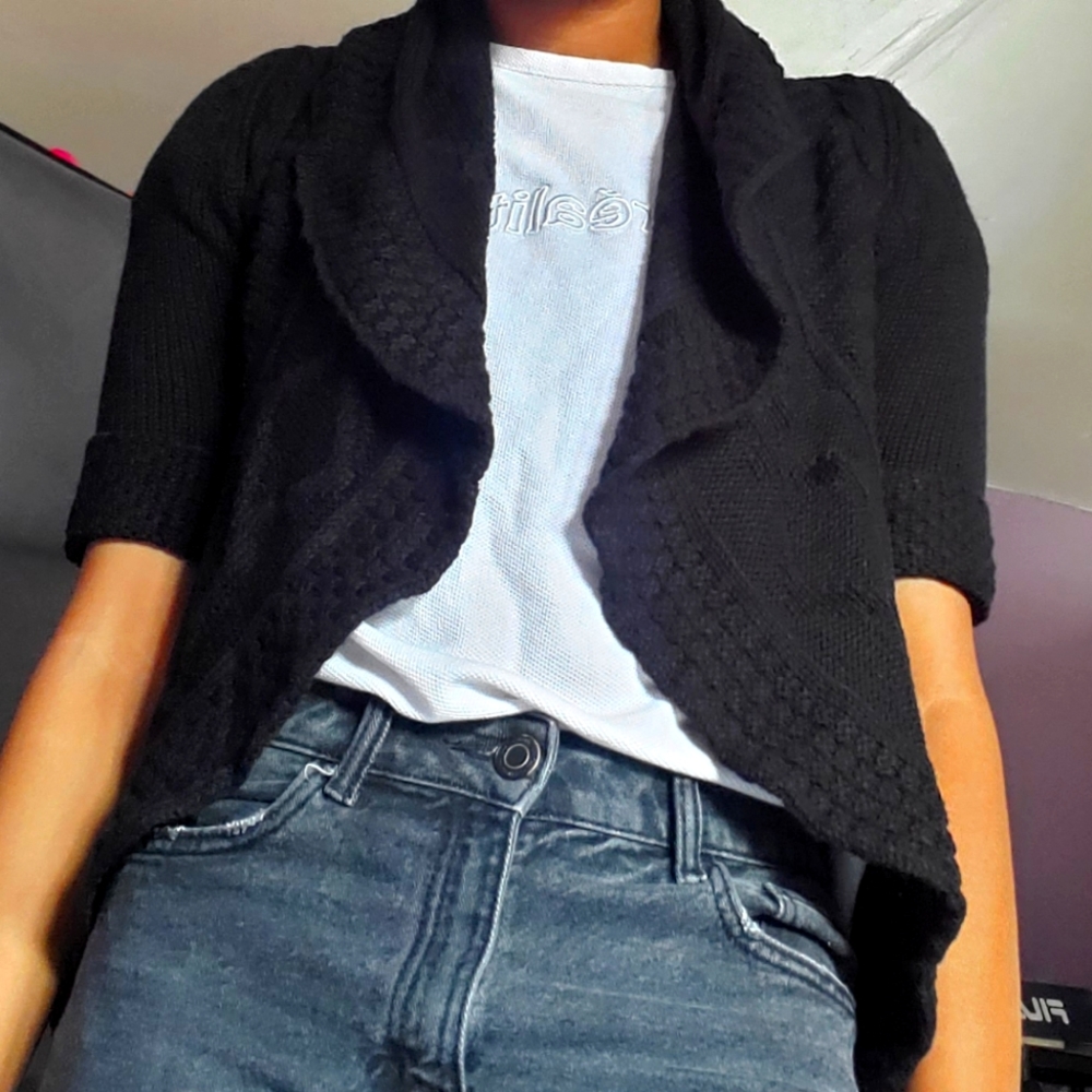 Black Half Sleeve Sweater Dolled Up by FANG Size Small